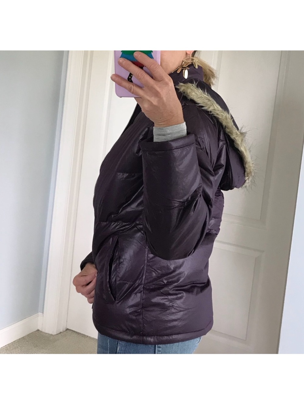 Purple Hooded Puffer Jacket - Picture 9 of 11